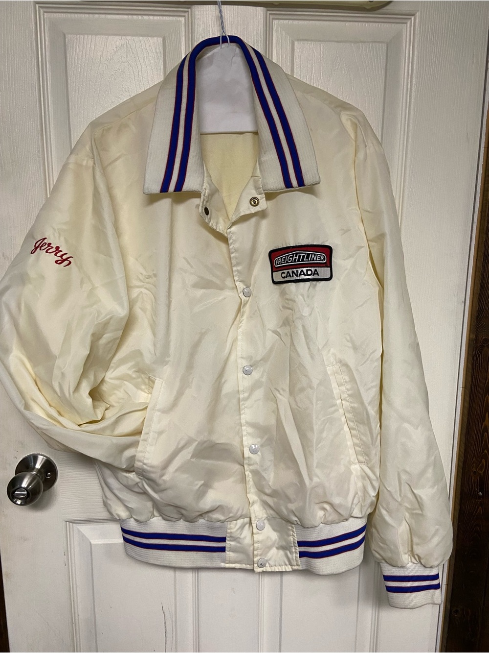 Satin Bomber Jacket with Blue-Striped Ribbing - Unbranded